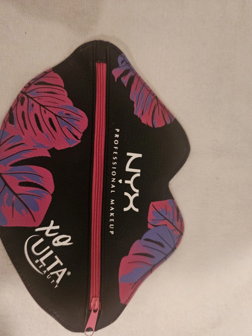 NYX Black Cosmetic Bag with Pink and Purple Leaf Print